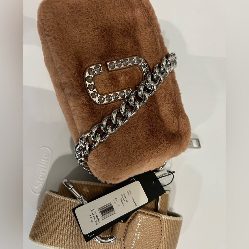 Marc Jacobs Tan Faux Fur Bag with Silver Chain